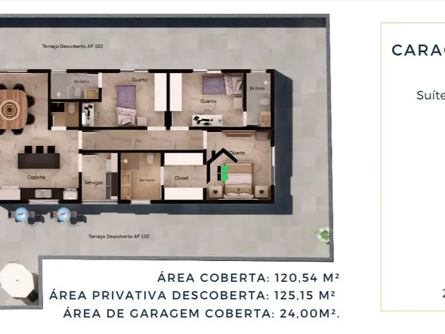Imagem: O apartamento possui 3 Dormitórios, 3 Suítes, 4