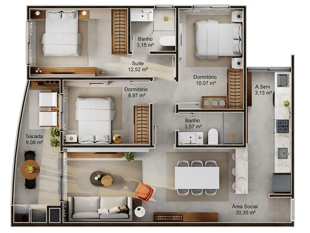 Imagem 3: Apartamento 3 Dormitórios para venda em Florianópolis - SC