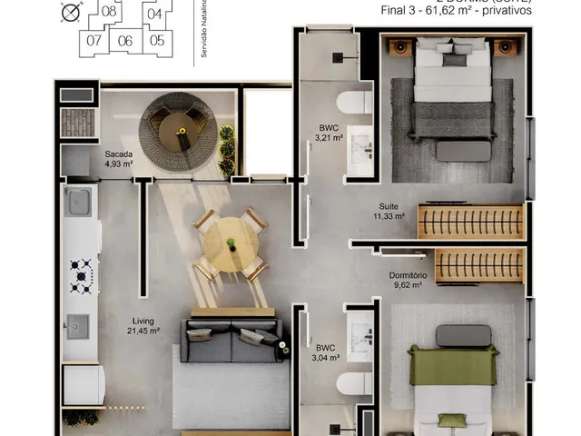 Imagem 2: Apartamento 2 Dormitórios para venda em Florianópolis - SC