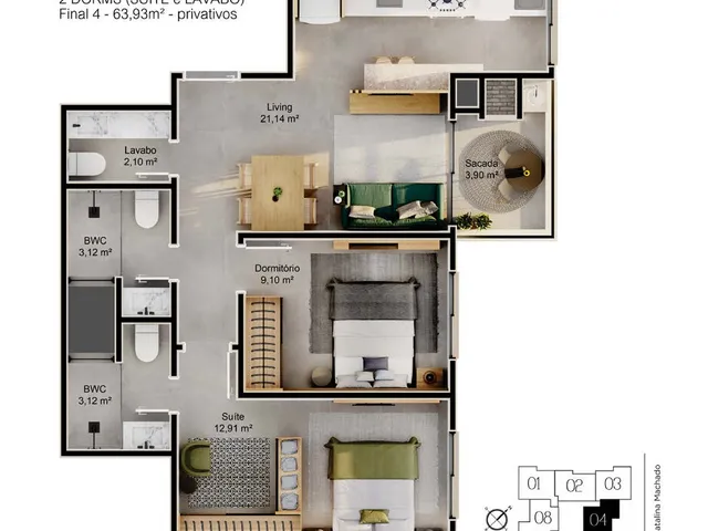 Imagem 4: Apartamento 2 Dormitórios para venda em Florianópolis - SC