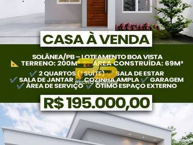 Imagem: Casa Nova a Venda 2 Quartos em Solanea-Pb