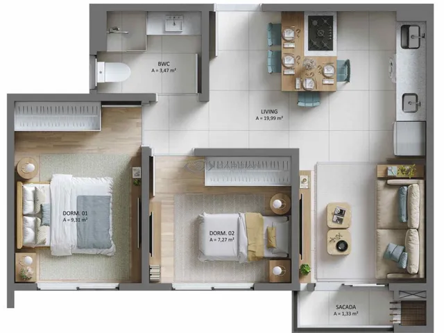 Imagem 5: Apartamento de 02 dormitórios com elevador- Vivalles Garden House - Imobiliária