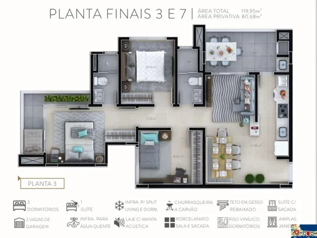 Imagem 5: EDIFÍCIO CONTORNO SUL - APARTAMENTO 03 DORMITÓRIOS, SENDO 01 SUÍTE, 02 VAGAS DE