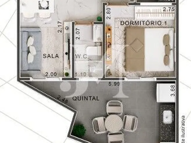 Imagem: Apartamento Padrão de 55m², 2 Dormitórios