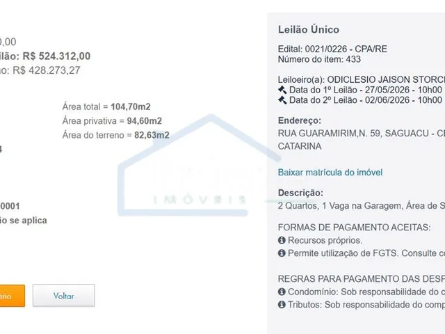 Imagem 2: Oportunidade Casa geminada 2 quartos no Bairro Saguaçu em Joinville-SC