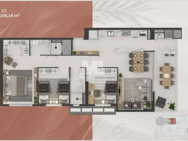 Imagem 4: Apartamento 3 Quartos 106m² Tabuleiro Barra Velha com Frente Mar