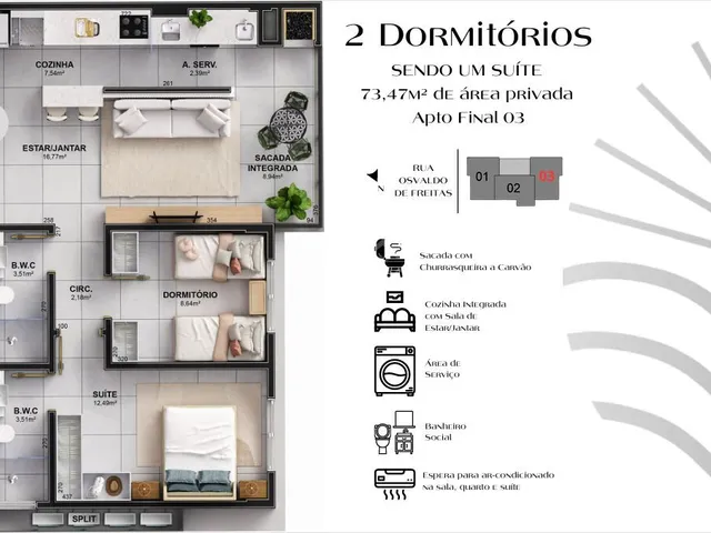 Imagem 2: Apartamento 2 Dormitórios à venda em Imbituba - SC
