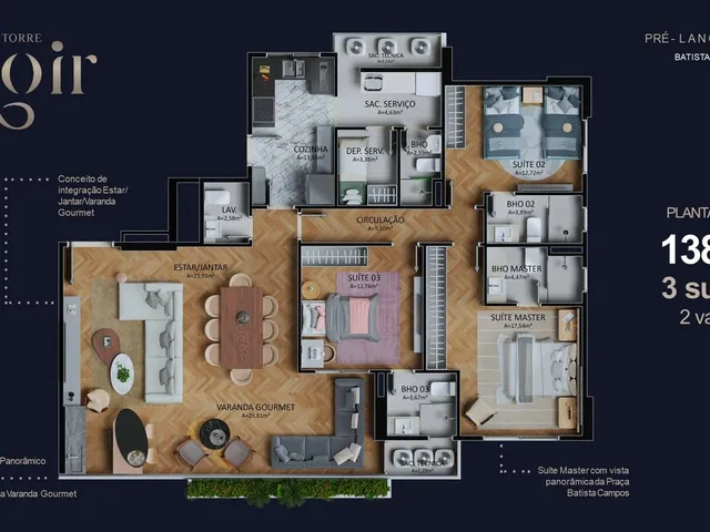 Imagem 3: Torre Noir - Leal Moreira, 138m², 3 suítes e 2 vagas Torre Noir - Leal Moreira