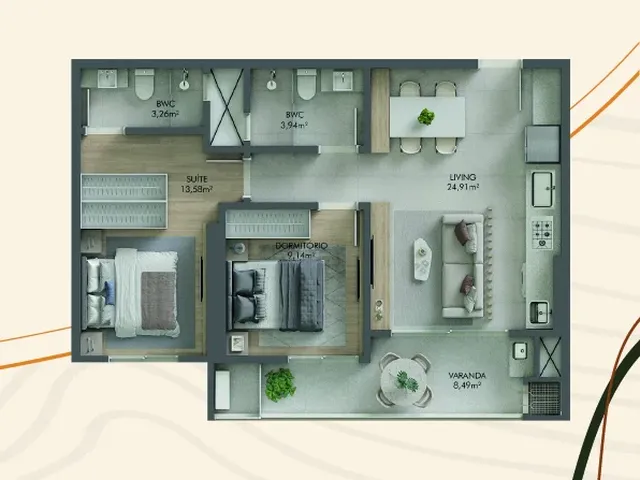 Imagem 2: APARTAMENTO 2 SUITES E SACADA COM CHURRASQUEIRA NO SOLARA EM CAMBORIÚ - 76,50 m2