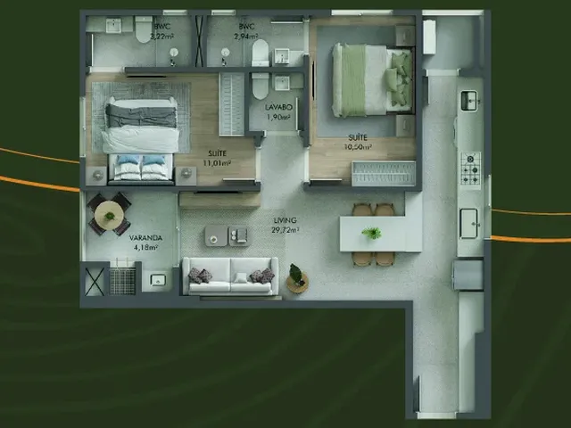 Imagem 3: APARTAMENTO 2 SUITES E SACADA COM CHURRASQUEIRA NO SOLARA EM CAMBORIÚ - 76,50 m2