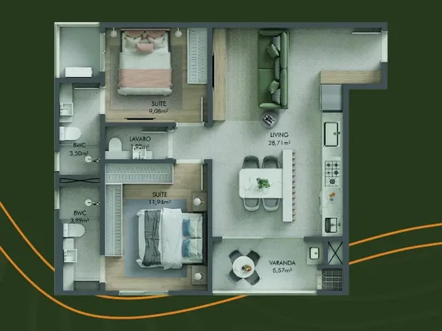 Imagem 4: APARTAMENTO 2 SUITES E SACADA COM CHURRASQUEIRA NO SOLARA EM CAMBORIÚ - 76,50 m2