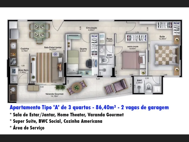 Imagem 2: Ilhas Gregas, 86M², 3 Quartos, 2 Vagas de Garagem, com Projetados