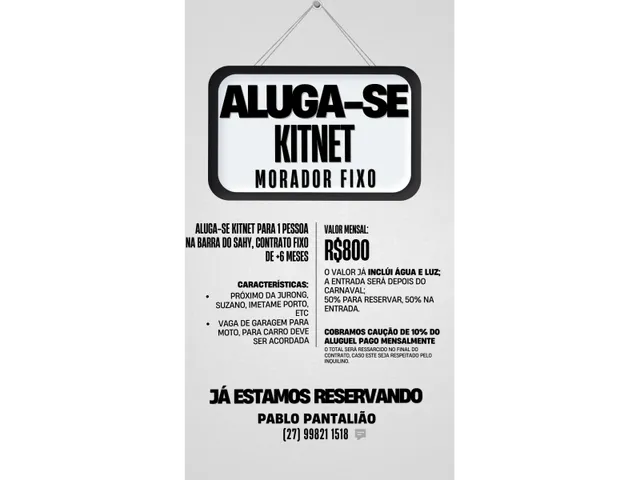 Imagem: Kitnet na Barra do Sahy, Aracruz para Aluguel