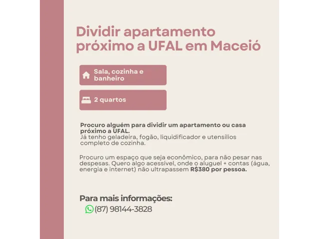 Imagem: Apartamento para Dividir Próximo a Ufal