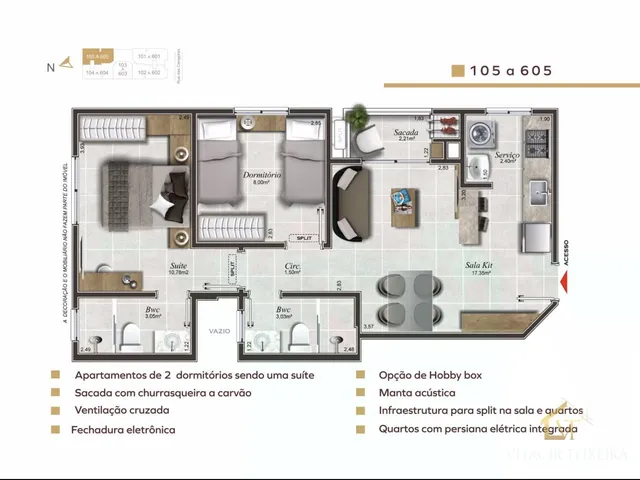 Imagem 7: Apartamento com 2 Quartos, Sendo 1 Suíte, com 1 Vaga de Garagem na Pedra Branca, Palhoça/Sc