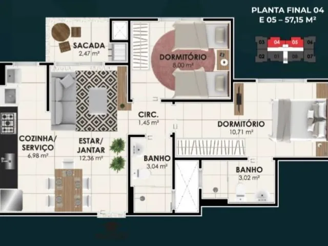 Imagem 3: Apartamento 2 Dormitórios na Pedra Branca