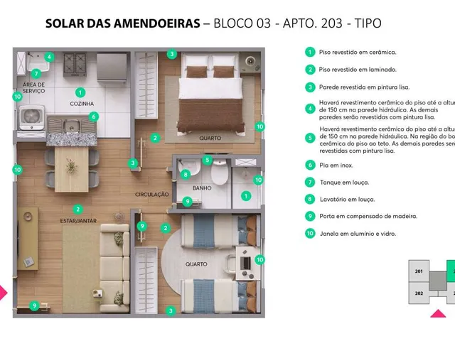 Imagem 7: Apartamento à venda, no Solar das Amendoeiras em Camaçari, Abrantes, com 2 quartos