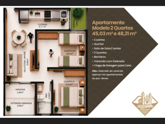 Imagem 2: Residencial Diamantina, Bairro Presidente Médici, 2 e 3 quartos, com varanda