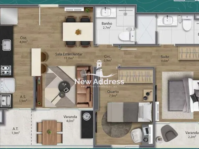 Imagem 2: Imóvel À Venda em Vila Velha-Es, Praia de Itaparica: 2 Quartos, 1 Suíte, 1 Sala, 2 Banheiros, 1 Vaga, 56M²