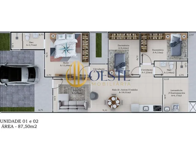 Imagem: Casa com 1 Suíte, 2 Dormitórios e Pé-Direito