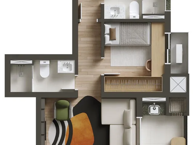 Imagem 8: Apartamento de 2 quartos no Centro de Curitiba-PR, 2 suítes, 2 banheiros, 1 vaga