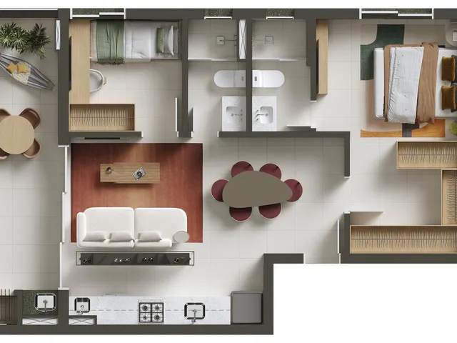 Imagem 2: Apartamento de 2 quartos no Centro de Curitiba-PR, 2 suítes, 2 banheiros, 1 vaga