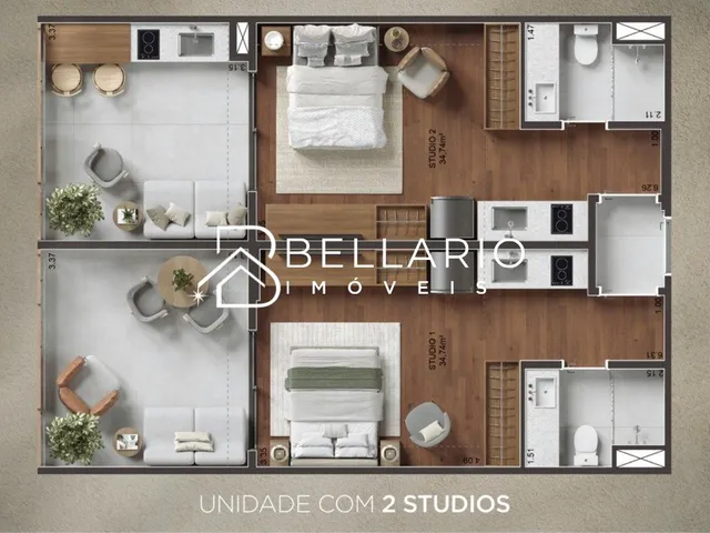 Imagem 2: Unidade com 2 Studios Independentes em Empreendimento Moderno, Ideal para Investimento em Botafogo - Rio de Janeiro/Rj