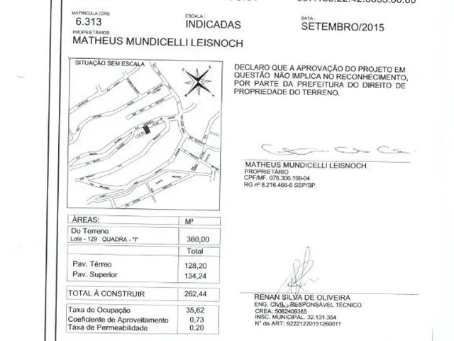 Imagem 8: Descrição do terreno : O terreno possui de Área total 360 m². Nas fotos acima há um