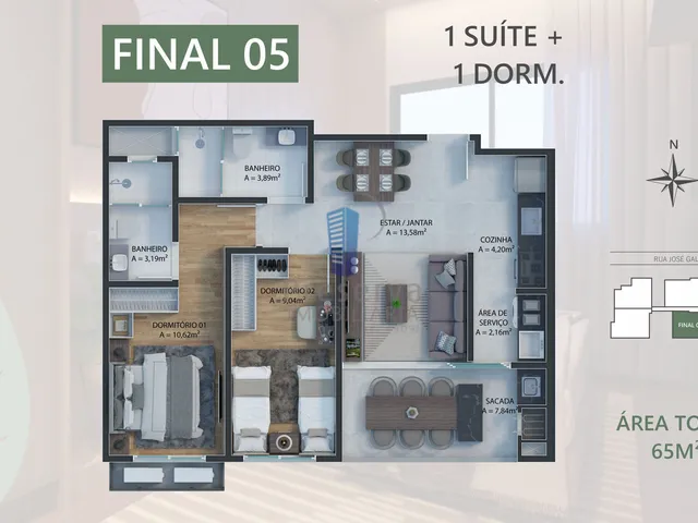 Imagem: Apartamento com 02 dormitórios, sendo 01