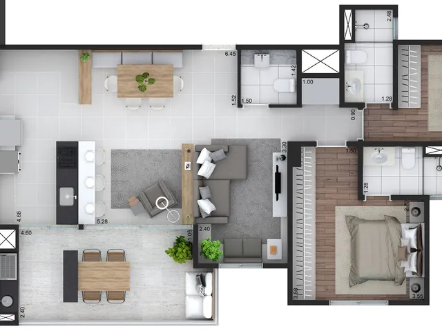 Imagem 4: Apartamento Alto Padrão 105 M² - 3 Dormitórios Sendo 2 Suítes - 2 Vagas À Venda no Bairro Vila Assunção - Santo André/Sp