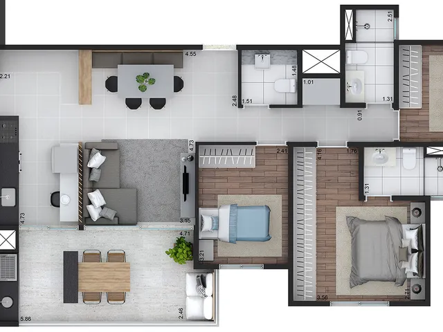 Imagem 2: Apartamento Alto Padrão 105 M² - 3 Dormitórios Sendo 2 Suítes - 2 Vagas À Venda no Bairro Vila Assunção - Santo André/Sp