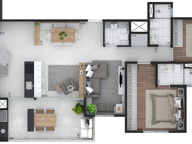 Imagem 11: Apartamento Alto Padrão 105 M² - 3 Dormitórios Sendo 2 Suítes - 2 Vagas À Venda no Bairro Vila Assunção - Santo André/Sp