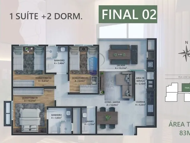 Imagem: Apartamento com 2 Dormitórios e 1 Suíte