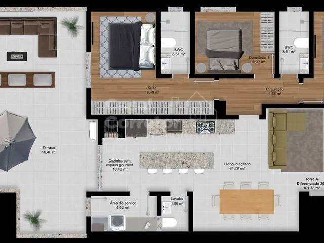 Imagem 3: Apartamento de Alto Padrão de 161,73M² com Três Dormitórios Sendo Uma Suíte