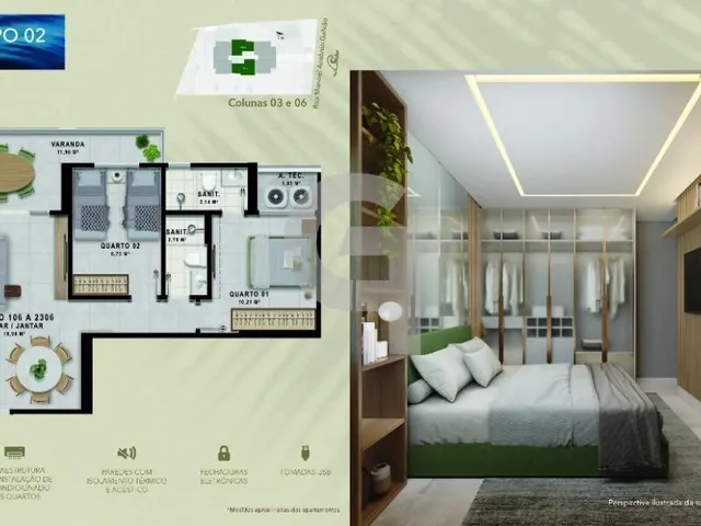 Imagem 10: Apartamento com 2 quartos sendo 1 suíte e beira-mar no Brisa Marina Orla Mood em