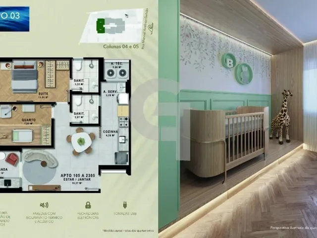 Imagem 8: Apartamento com 2 quartos sendo 1 suíte e beira-mar no Brisa Marina Orla Mood em