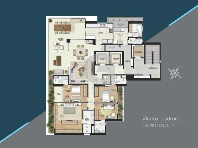 Imagem 5: Apartamento com 4 suítes, 4 garagens e depósito no Mirat Martins de Sá no Horto