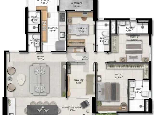 Imagem 6: Apartamento com 4 quartos sendo 2 suítes, varanda gourmet e lazer completo no Dom Horto