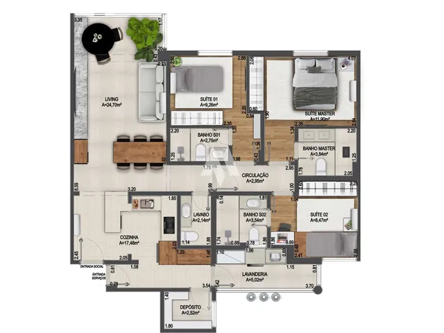 Imagem 11: Apartamento Reformado 3 Quartos/Suítes 1 Vaga À Venda no José Menino em Santos/Sp