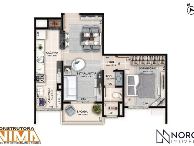 Imagem 4: Apartamento semimobiliado de 1 dormitório com garagem no Centro