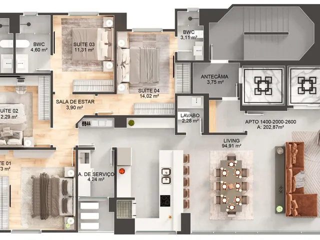 Imagem 14: Sua vida merece um estilo alto padrão. Pensando nisso, o apartamento conta com living