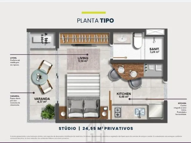 Imagem 15: Studio apartamento com 26 m², varanda no Facility View a venda no Caminho das Arvores em
