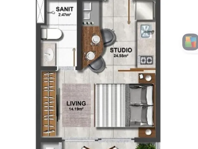 Imagem 9: Studio apartamento com 26 m², varanda no Facility View a venda no Caminho das Arvores em