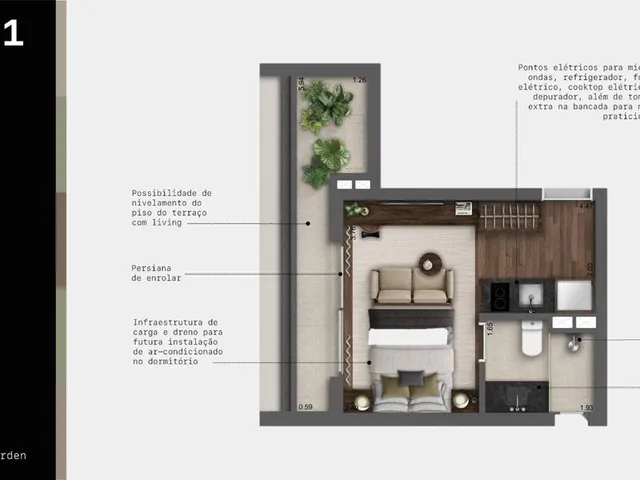 Imagem 7: Lisbô Pinheiros | Construtora Benx | Lançamento | 41 Metros | 01 Suíte | Lavabo com Varanda