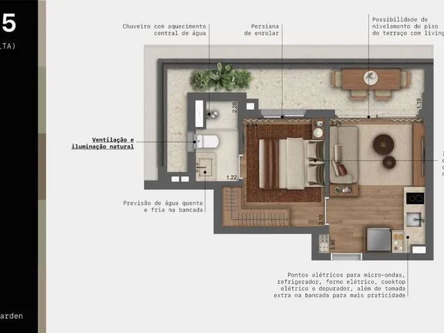 Imagem 15: Lisbô Pinheiros | Construtora Benx | Lançamento | 41 Metros | 01 Suíte | Lavabo com Varanda