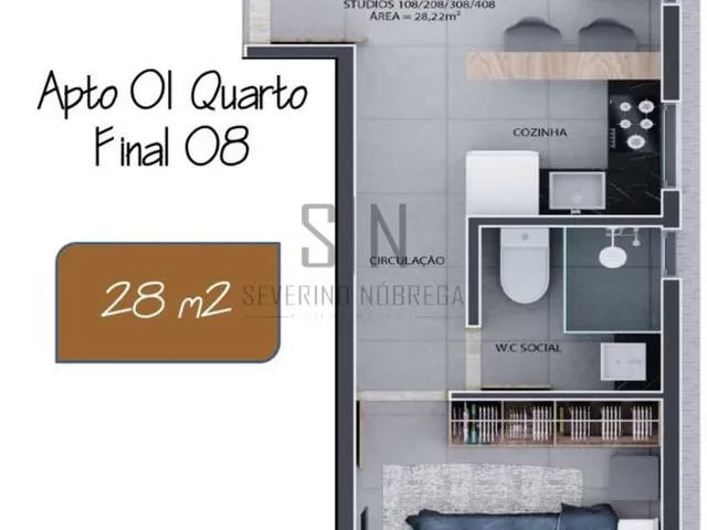 Imagem 7: Studios a Venda em Intermares Com 22,09m² Studio Contendo: Sala/quarto/cozinha