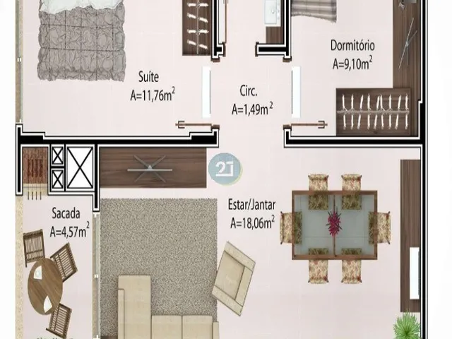 Imagem 3: Alugo Apartamento semi mobiliado, com 02 dormitórios c/ 01 suíte, sacada com