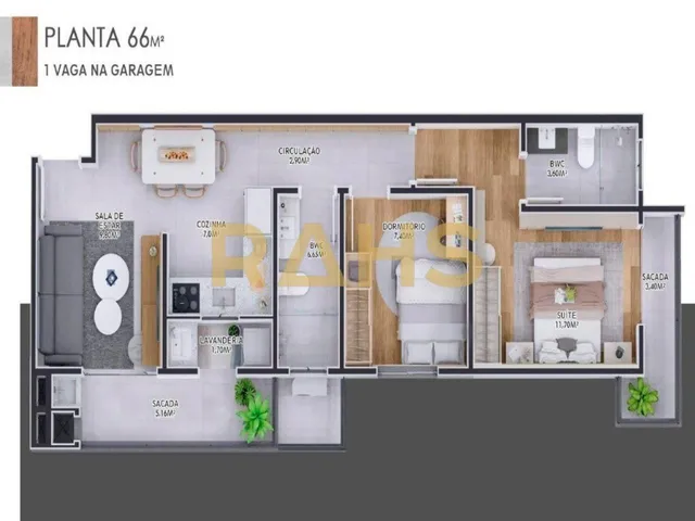 Imagem 6: Apartamento com 66 m² privativos no bairro costa e silva