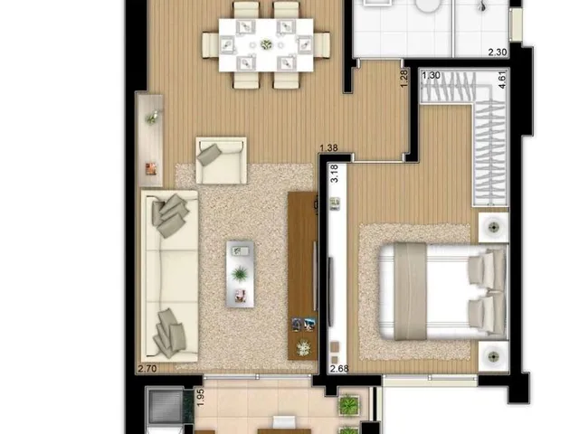 Imagem 2: Apartamento bem espaçoso, 1 quarto + garagem,sacada com churrasqueira. Condomínio HUB