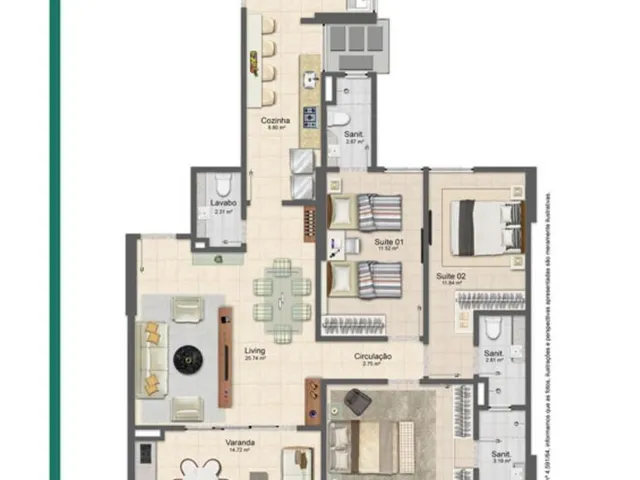 Imagem 2: Apartamento de 3 quartos no Horto Florestal, Salvador-BA: 2 suítes, 2 salas, 4